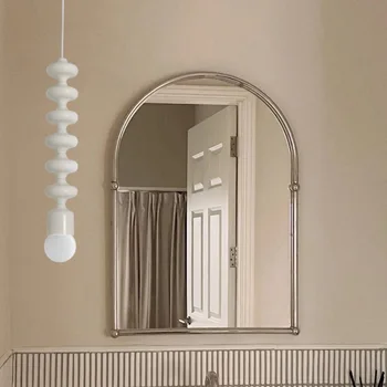 Просто полукруглое огледало от неръждаема стомана, огледало за баня, сребърно огледало за баня, френското тоалетен огледало, дизайнерско огледало за грим, домашно огледало
