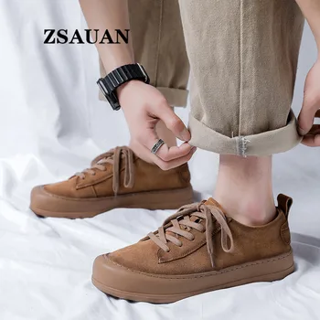 ZSAUAN/ Мъжки обувки от велур и кожа, Обувки с висок подем, Пролетно Ежедневни мъжки обувки на платформа, Мат Модни Обувки, Мъжки работна обувки на дебела подметка