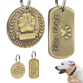 Потребителски Выгравированная Идентификация етикет за домашни любимци, за Кучета, Котки, Бронзова Табелка с Име, Персонални Анти-загубени Номер Адреси, Нашийник за Кучета, Идентификационен Медальон