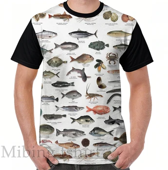 Мъжка тениска със забавна принтом, дамски потници, тениска с изображение на нова зеландия видове риби, тениска с кръгло деколте и къс ръкав, ежедневни тениски