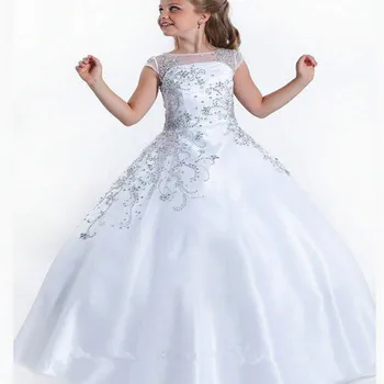 Елегантна рокля с цветя модел за момичета, Дантелени рокли с пайети за Сватби, рокли без ръкави за Първо Причастие