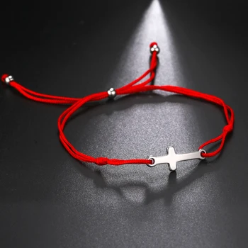 Класически гривна от червени восъчни въжета с Кръст, за жени, изискани бижута, изработени от неръждаема стомана, Амулет за партита, подаръци, Нова мода