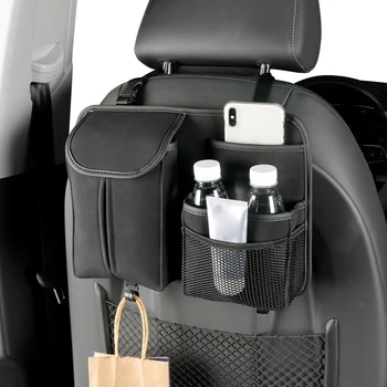 Многофункционална подвесная чанта за съхранение на гърба на облегалката за автомобилни седалки от изкуствена кожа, кутия за салфетки и притежателя чаша за вода, чанти-организаторите за автомобилни продукти