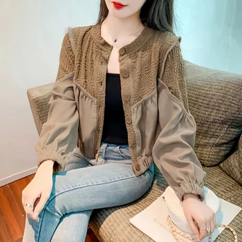 Корейската модерна къса яке с висококачествени материи и дизайн бръчки за жени, зимни дрехи, палта, всекидневни жилетка, тенденция 2023