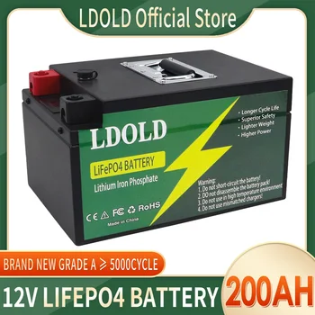 12V LiFePO4 Акумулаторна батерия 200AH Вградени Литиево-железен фосфат елементи BMS 5000 Цикъла За Кемперов RV Golf Cart Слънчевата Със Зарядно устройство