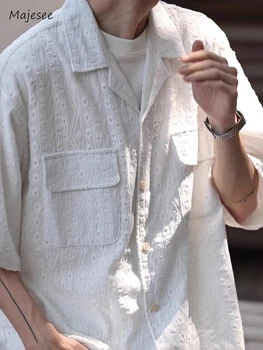 Мъжки ризи с изрезки, пълна с джобове, Лятна Японската дишаща Свободна Ежедневни Ежедневни Просто мода, отложной яка, универсално шик