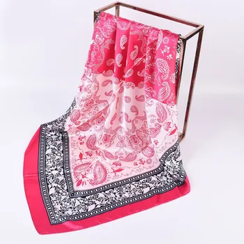 Розово квадратен шал с флорални принтом, дамски пролетно-летен принт, сатен, кашу, защита на врата, реколта шал, хиджаб с принтом, женски шарф스카프