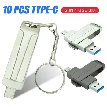 10 бр./лот, Тип C, Ultra Dual USB 3.0, Водоустойчив карта, 128 Gb, Метална карта памет, 256 GB, 64 GB, 32 GB, 16 GB флаш-памети с логото на