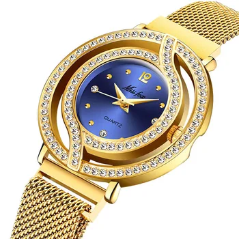 Дамски часовници MISSFOX, Луксозен марка, гривна, Водоустойчиви дамски ръчни часовници с диаманти, дамски кварцов часовник