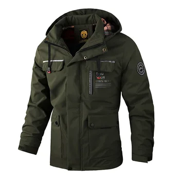 Мъжки дрехи 2023, Мъжки ежедневни яке, Парк, есенно-зимно яке с качулка, Мъжко палто, однотонная яке за алпинизъм на открито