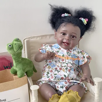 60 см Возрожденный Бебе Кукла на Новороденото Yannick Черна Кожа Момиче Реалистичен Мек На Допир 3D кожа с Видими Венами Художествена Кукла