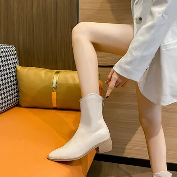 Елегантни Дамски обувки, Дамски обувки, Луксозни дизайнерски сабо с цип, ботуши на платформа-Женски Модни дамски обувки до средата на прасците с остри пръсти