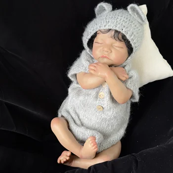 NPK 49 см Новородено Кукла Реборн с Кафява Кожа Levi Sleeping Мека Силиконова Гъвкава 3D Кукла с Цвета на кожата