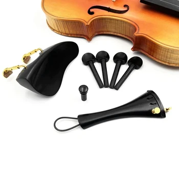 1 комплект нова форма на цигулка 4/4, аксесоари от черно дърво, детайли на обкова, Джолан + клечки за настройки + Крайните шипове + Поставка за брадичката/титуляр за брадичката + тунер