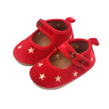 0-18 м Коледни Червени обувки за новородени момичета с принтом Звезди, Първата количка, бебешко кошче (безплатно), обувки за парти, на фестивала D05