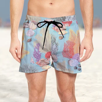 Летни Нови мъжки Плажни 3D късометражни филми с винтажным Модел 2023, Удобни къси Панталони в стила на Подводния свят, на курорт в тропическа джунгла