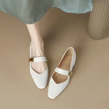 2023 г. Обувки на висок ток с метална катарама и остри пръсти, обикновена Модни Прости дамски обувки на висок ток 3 см., за офис Mary Jane