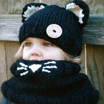 Есен, Зима, Нов сладък моден котка с шарките на Лисици, 3 цвята, топъл комплект ръчно плетени шапки за еднократна употреба за момичета и момчета