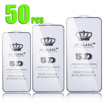 50шт 5D Пълно Покритие От Закалено Стъкло Противоударная Фолио За Екрана Protetcor За iPhone 15 Pro Max 14 Plus 13 Mini 12 11 XR XS X 8 7 SE