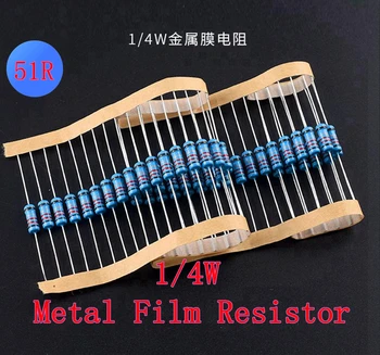 (100 бр.) 51R Ω 1/4 W Метален филмът резистор 51R Ти 0,25 W 1% ROHS
