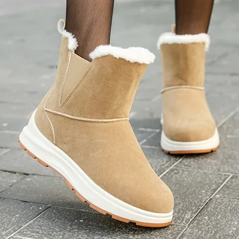 Дамски зимни обувки от изкуствен велур, големи размери, топли кожени зимни обувки на платформа, Дамски нескользящие изолирана памучни обувки 