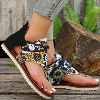 Обувки за жени 2023, Висококачествени летни дамски сандали, Водоустойчиви дамски обувки на нисък ток с леопардовым принтом и хризантемой