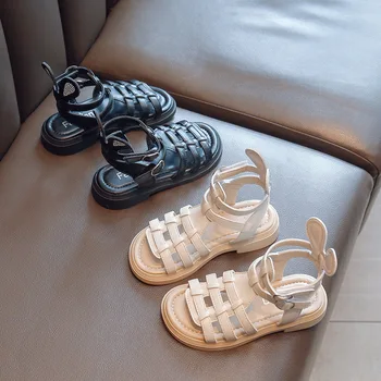 Нескользящие сандали за момичета, летните обувки на принцесата в римски стил за деца, сандали с отворени пръсти, детски сандали в корейски стил, с уши заячьими