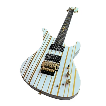 Класическата електрическа специална форма, изящни златни и бели ивици, 24 звукови китара, безплатна доставка.