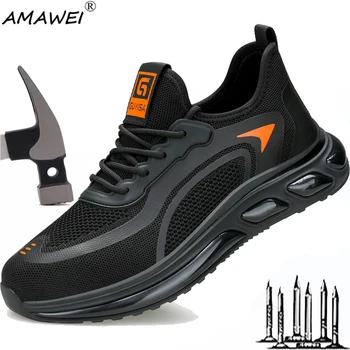 AMAWEI Противоударная обувки със стоманени пръсти, Мъжки Предпазни Обувки, Устойчиви На Пробиване, Нескользящие Работни обувки, Дишаща Защитни обувки, Размер