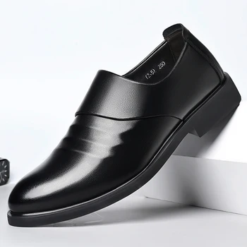 Мъжки обувки Лоферы без шнур, черни кожени модела обувки, мъжки градинска луксозни обувки, модерни обувки за сватбени партита, мъжки мокасини