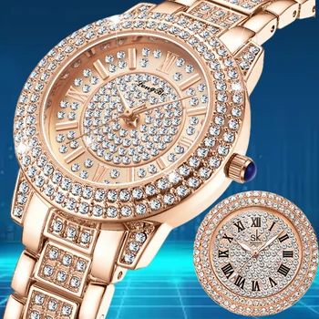 Дамски Луксозен часовник с декорация във формата на кристали, Напълно Стоманени Ежедневни Дамски Часовник, Дамски Кварцови часовници, Ръчни часовници с диаманти За Жени, Часовници