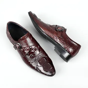 Модерен мъжки бизнес обувки с петна от крокодилска кожа, Офис обувки с остър пръсти и тока, мъжки Сватбени обувки