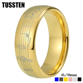 TUSSTEN 6/8 мм За Мъже И Жени Вольфрамовое годежен пръстен с Лазерно гравирани, за Пиано, Музикална пръстен с пет линии, Куполообразная полиран удобна кацане