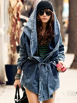 Нови дънкови якета за момичета, hoody Оверсайз, горна дреха с качулка, Деним, ветровка, Модерно дизайнерско джинсовое дамско палто