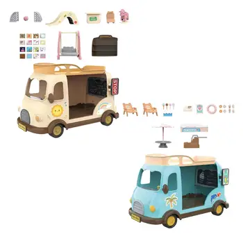 Малък автобус и мебелен комплект Играчки за Въображение, аксесоари за кукли, сцена от живота