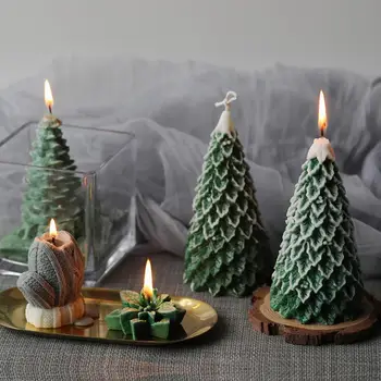 Голяма 3D Коледна елха Восъчна свещ Силиконова форма Коледен подарък Форма за печене направи си САМ Ръчно изработени Бижута от смола и глина, Аксесоари за производство на форми