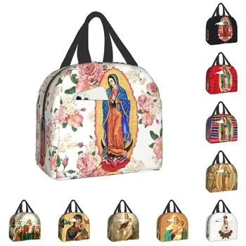 Bolsas de almuerzo aisladas de la Virgen de Guadalupe, enfriador térmico impermeable, caja Bento de la Virgen María católica de
