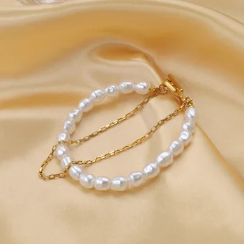 Модерен гривна с двухрядным перли и позлатени от CHULAM Jewelys за жени в подарък