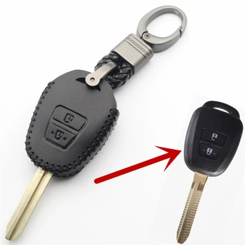 Калъф за дистанционно ключ за Toyota Innova Fortuner Vios Wish Prado от естествена кожа с 2 бутона