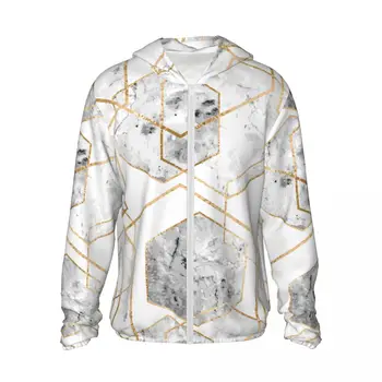 Ультралегкие летни блузи с геометричен мрамор 3D принтом със златен блясък, бързо съхнещи слънчеви риза с качулка