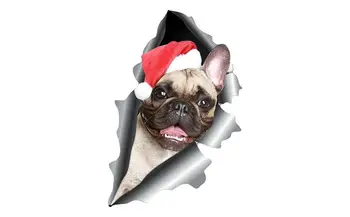 Кученце в Магнит за кола, Декоративна Магнитен стикер За Коледа С Кучето си В Коледната шапка, автомобилни външни магнити за домашен декор