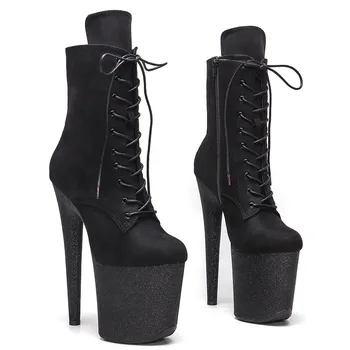 LAIJIANJINXIA/ Нови Модерни Велурени обувки за Танци на един стълб 20 см/8 Инча, модерни Дамски обувки на платформа и висок Ток