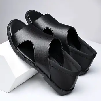 Лятна плажна обувки с двойна употреба от телешка кожа на дебела подметка, удобни ежедневни мъжки сандали Croc Shoes