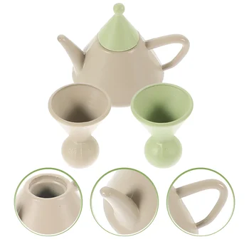 Играчки, Миниатюрни чаши Чай, модел домашен интериор, чайник от сплав, Аксесоари за дома за готвене