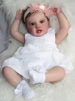 NPK 24-Инчов Кукла Lottie Reborn Baby за Деца, Новородено Принцеса За Момичета, Реалистична Мека На Допир 3D-Художествена Кукла с Ръчни Корен Коса