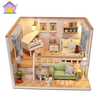 Модели на къщи, ръчно изработени, Топъл дом, дървени комплекти за куклена къща, с Миниатюрни мебели, Куклени къщи за спални, 3D модел, играчки за кукли BJD