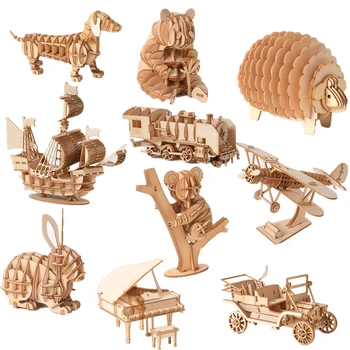 Модел на влака 3D Дървена играчка-пъзел в събирането, комплекти за сглобяване на модели, животни, за деца, възрастни, подарък наградата за рожден ден, дървени строителни играчки