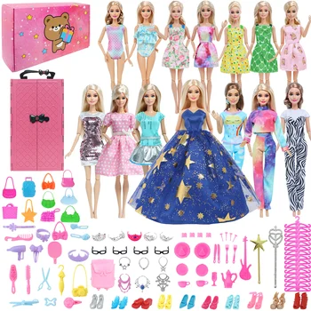 BJDBUS 107 бр. Шкаф за дрехи за кукли, комплект дрехи, Обувки, Чанти, облекло за кукли Барби, Аксесоари, детски играчки, определени подарък за рожден ден