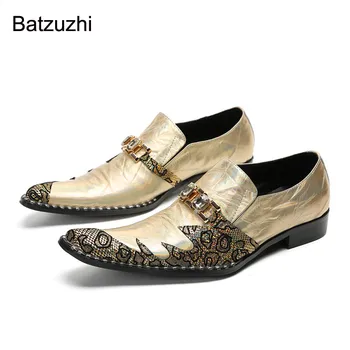 Batzuzhi/новост 2023 г.; луксозни мъжки обувки златисто кафяво; модел обувки от мека естествена кожа, без стягане; мъжки вечерни, сватбени обувки са ръчно изработени; Sheos Man! 37-47!