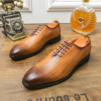 2023, класически дизайн, мъжки обувки Lefu, офис кожени обувки в ивица, мъжки бизнес обувки в бизнес стил, британска мъжки кожени обувки голям размер